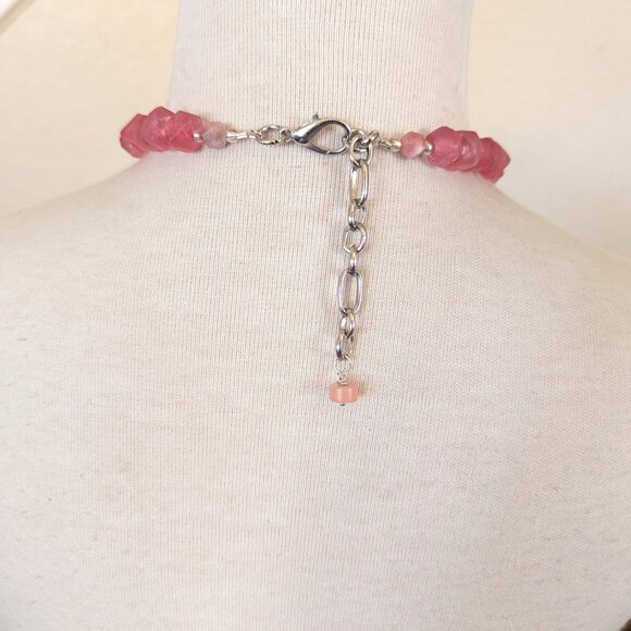 Boho Blush Pink Opal & Coral Pink Recycled Glass Chunky Bib Statement Necklace - Picture 3 of 3